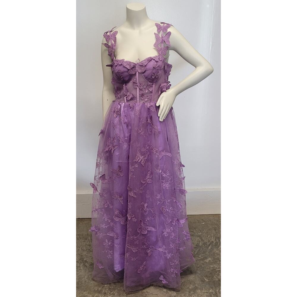 Lilac Purple Butterfly Dress Corset Back Formal Prom Wedding Bridesmaid